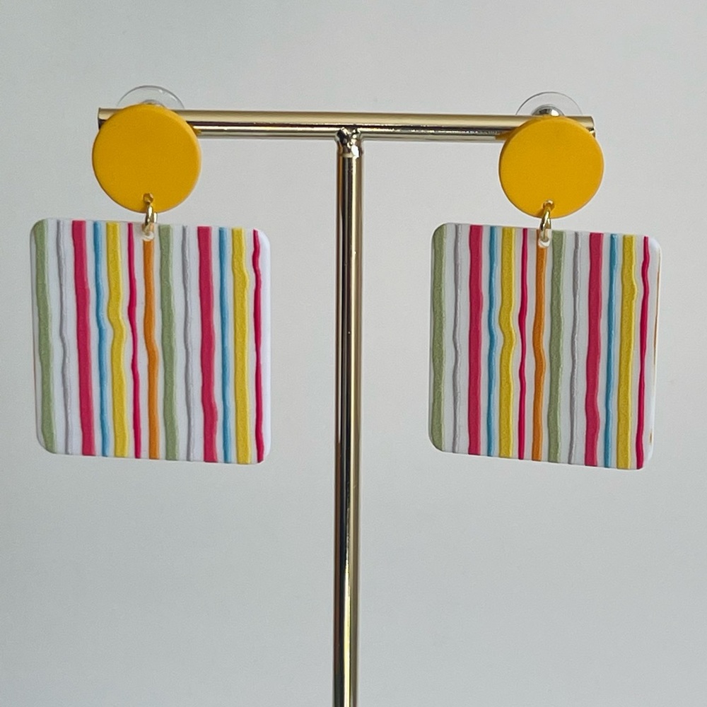 NEW Bright Colorful Striped Drop Earrings